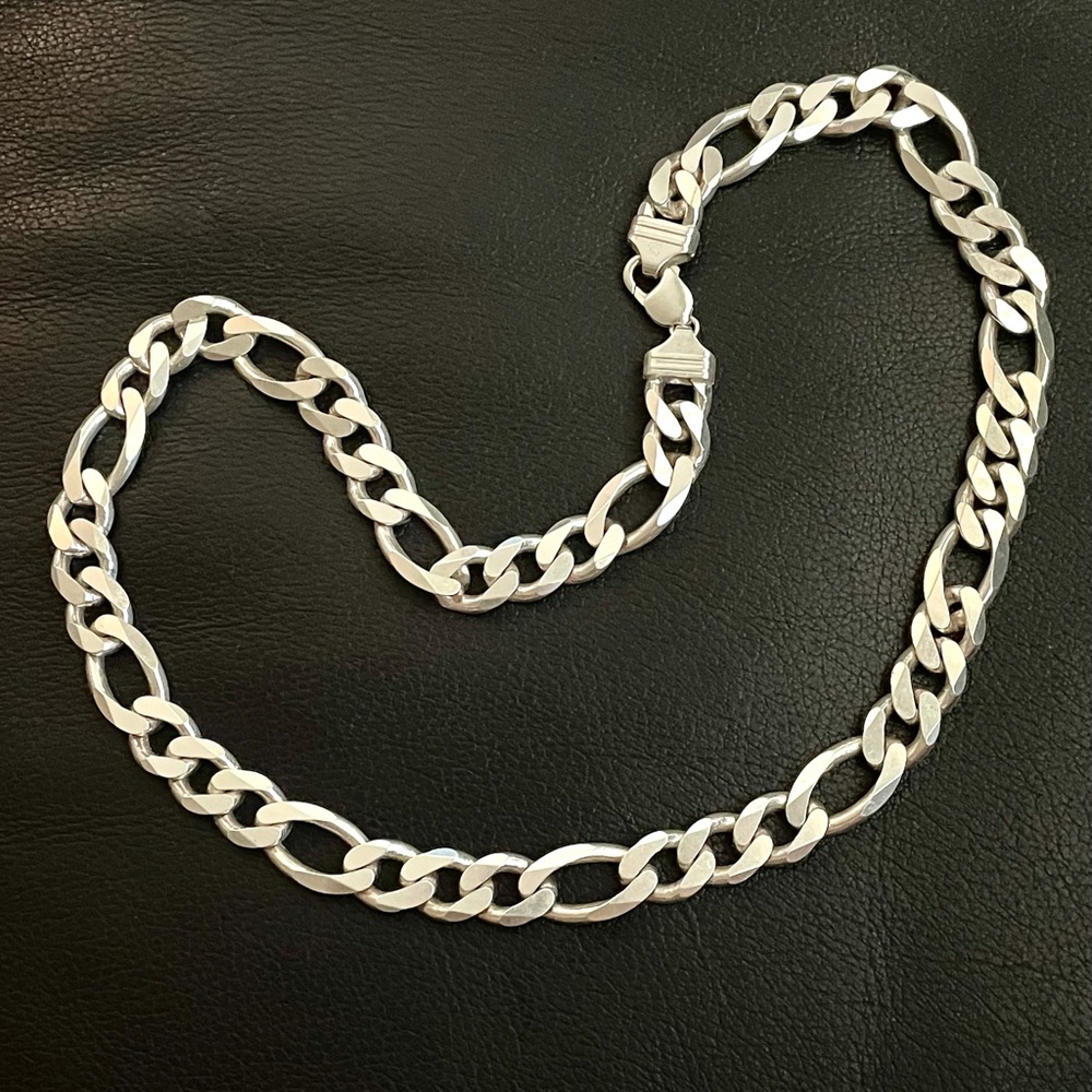 .925 Sterling silver Italian Figaro necklace chain HEAVY and LONG